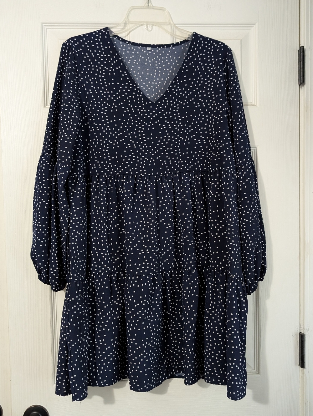 Polka Dot V-Neck Tiered Mini Dress Size L - Picture 1 of 7